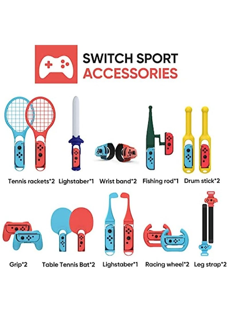erorex Switch Sports Accessories Bundle for Nintendo Switch Game 18 in 1 Sport Accessory Kit: Sword, Wrist Band, Tennis&Table Rackets, Golf Clubs, Leg Strap, Grip, Racing wheel, Fishing Rod and Drum Stick  - Image 2