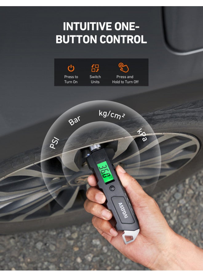 AstroAI AstroAI Digital Tire Pressure Gauge, 230 PSI 4 Settings Heavy Duty for Car Bicycle with Larger Backlit LCD Flashlight and Non-Slip, Black  - Image 2
