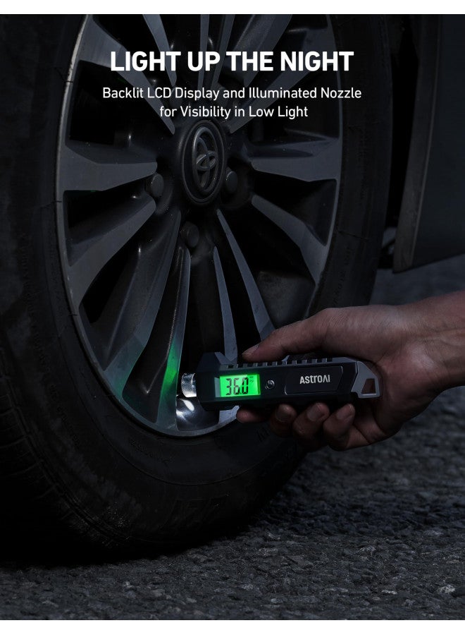 AstroAI AstroAI Digital Tire Pressure Gauge, 230 PSI 4 Settings Heavy Duty for Car Bicycle with Larger Backlit LCD Flashlight and Non-Slip, Black  - Image 4