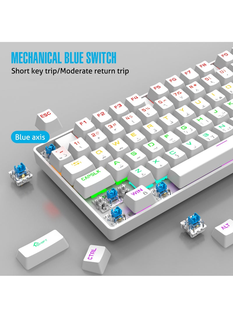 Rock Pow 75% Gaming Keyboard Arabic English 87 Keys Mechanical Keyboard with RGB Backlit 19 Modes Wired Mini Keyboard PBT Keycaps for PC Gaming and Working (Blue Switch)  - Image 2