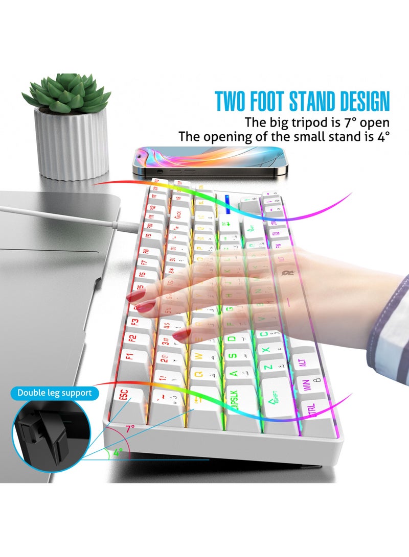 Rock Pow 75% Gaming Keyboard Arabic English 87 Keys Mechanical Keyboard with RGB Backlit 19 Modes Wired Mini Keyboard PBT Keycaps for PC Gaming and Working (Blue Switch)  - Image 4