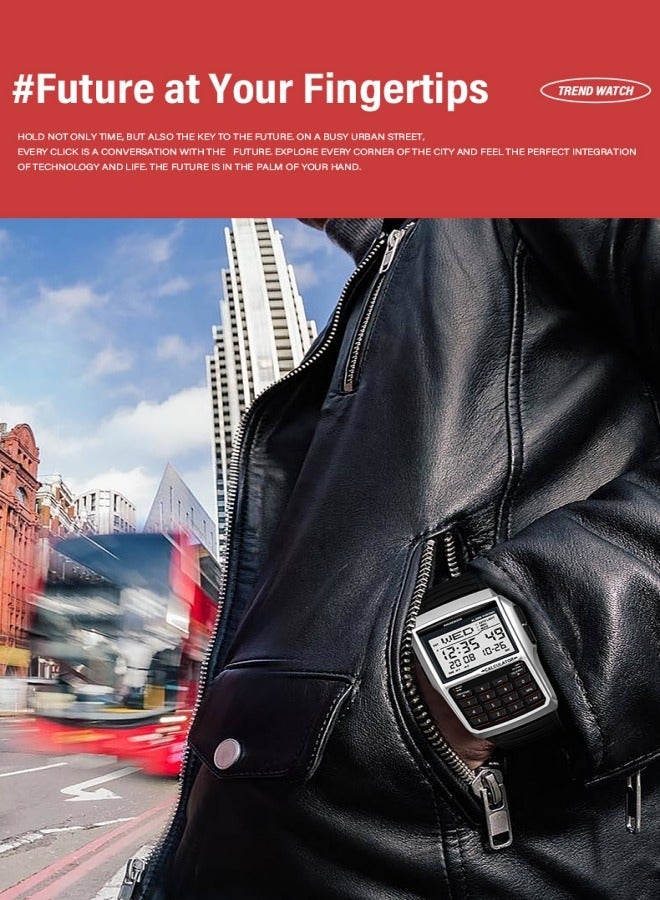 إيه آن د دبليو ساعة حاسبة رجالية – ساعة إلكترونية رقمية بشاشة LCD بتصميم ريترو، قاعدة بيانات ودفتر هاتف، 5 منبهات، توقيت مزدوج، نظام 12/24 ساعة، إضاءة تلقائية، مقاومة للماء 3ATM، هدية بتقنية كلاسيكية - Image 5