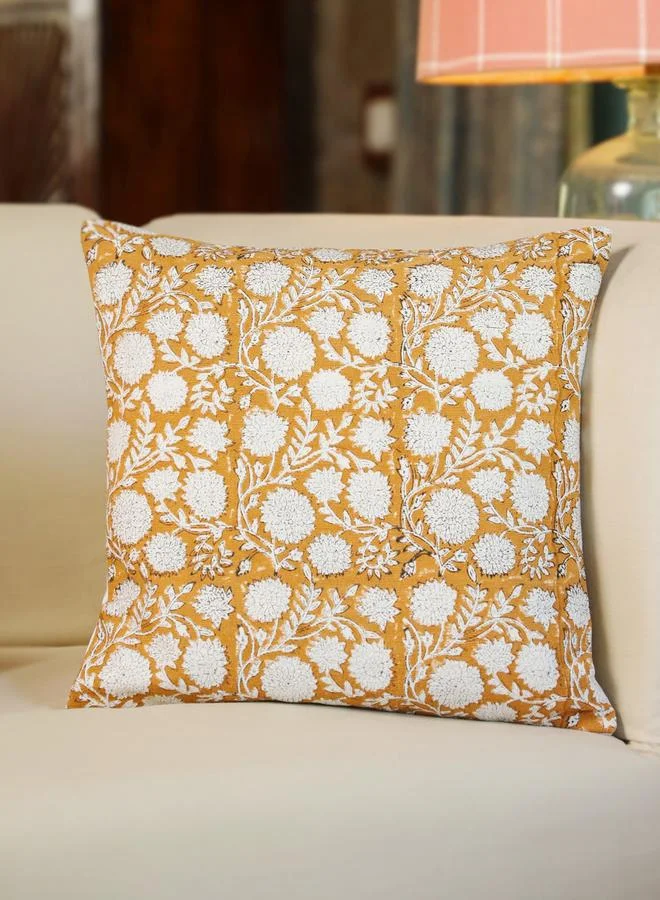 Sanskrutihomes Off White Cotton Floral Cushion Cover, Medium