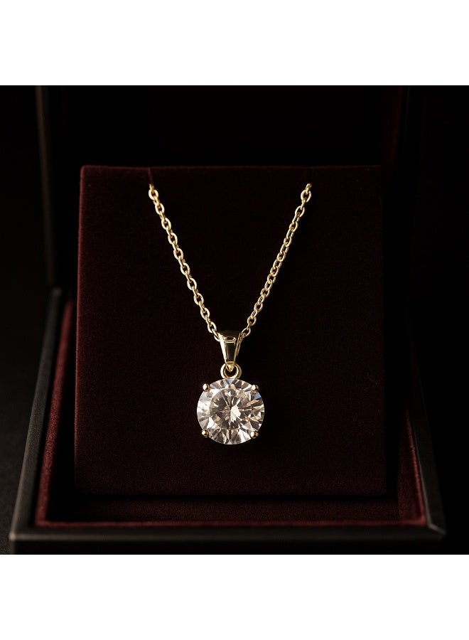 3Diamonds Round Solitaire Crystal Pendant Necklace – Gold Plated Sparkling Chain - Image 1