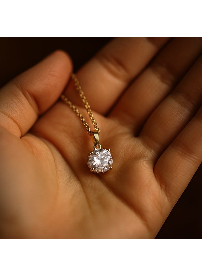 3Diamonds Round Solitaire Crystal Pendant Necklace – Gold Plated Sparkling Chain - Image 2