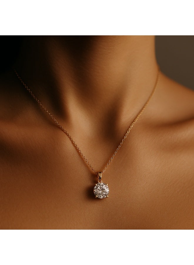 3Diamonds Round Solitaire Crystal Pendant Necklace – Gold Plated Sparkling Chain - Image 3