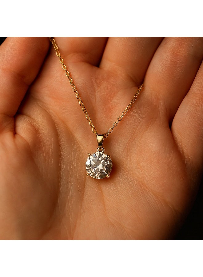 3Diamonds Round Solitaire Crystal Pendant Necklace – Gold Plated Sparkling Chain - Image 5
