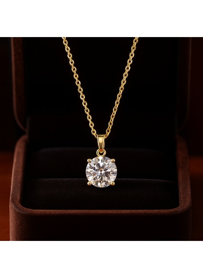 3Diamonds Round Solitaire Crystal Pendant Necklace – Gold Plated Sparkling Chain - Image 4