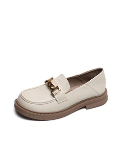 Loquat Vintage Small Leather Shoes College Style Soft Soles Beige  - Image 1