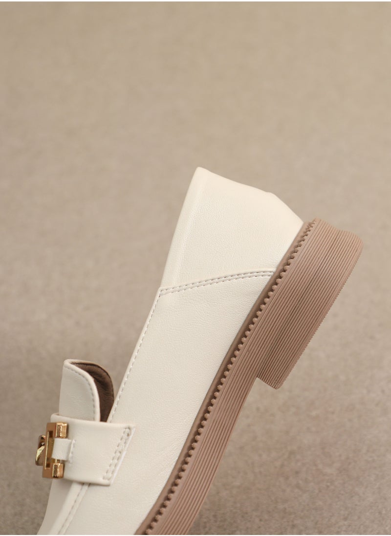 Loquat Vintage Small Leather Shoes College Style Soft Soles Beige  - Image 2