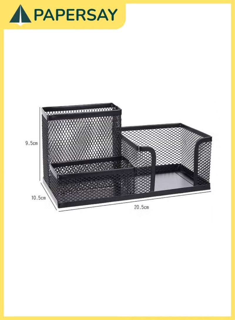 PAPERSAY 3 Compartment Desk Organizer, Mesh Desktop ,Pen Storage Holders (Black) - Image 2