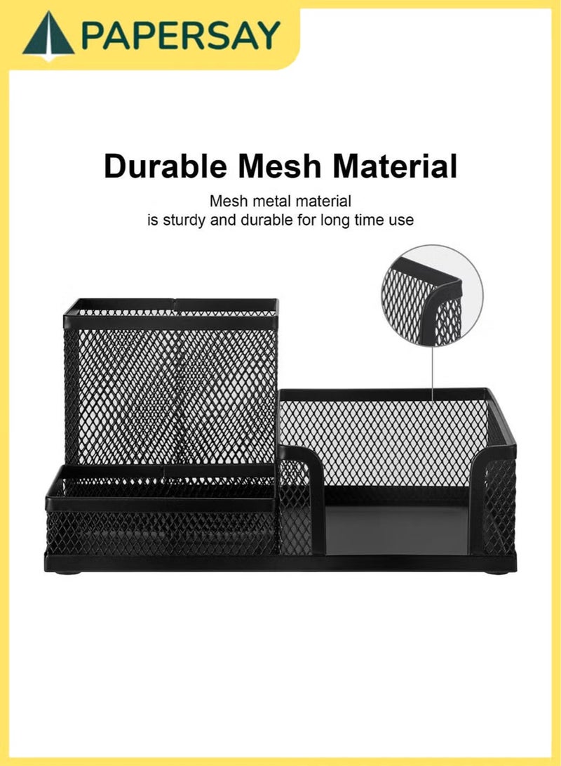 PAPERSAY 3 Compartment Desk Organizer, Mesh Desktop ,Pen Storage Holders (Black) - Image 3