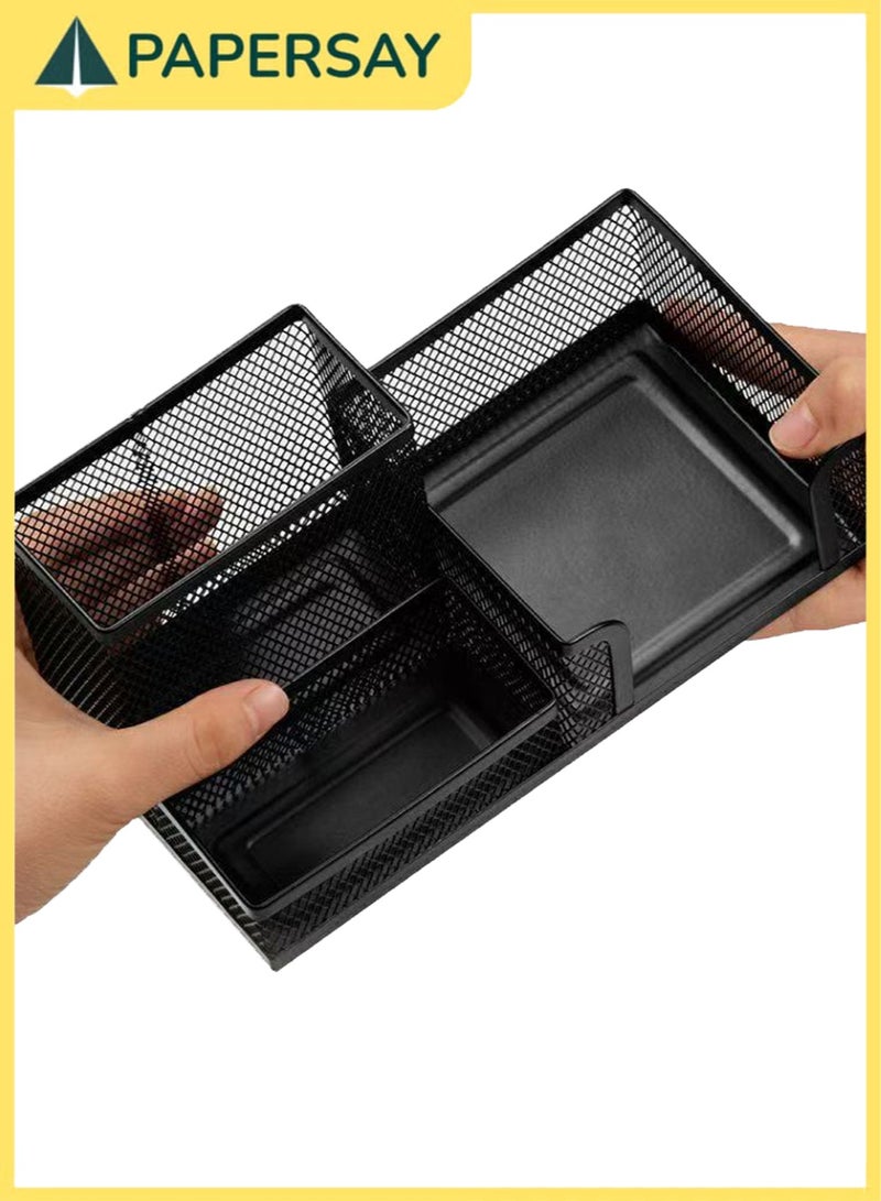 PAPERSAY 3 Compartment Desk Organizer, Mesh Desktop ,Pen Storage Holders (Black) - Image 5