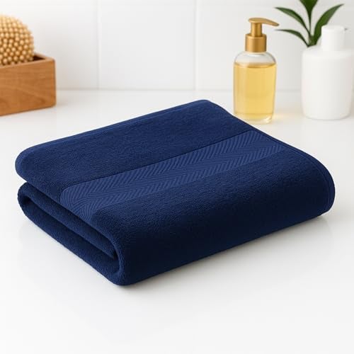 Earthy Fables Nebula Bath Towel – Pure Carded Cotton, Soft, Absorbent, Quick Dry & Skin-Friendly Towel, 140 x 70 cm, 500 GSM – Navy Blue - Image 1