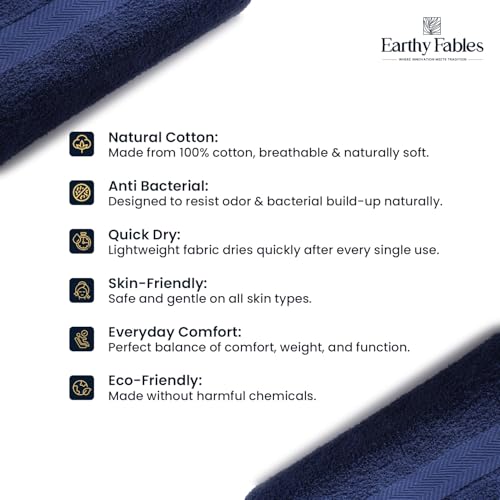 Earthy Fables Nebula Bath Towel – Pure Carded Cotton, Soft, Absorbent, Quick Dry & Skin-Friendly Towel, 140 x 70 cm, 500 GSM – Navy Blue - Image 3