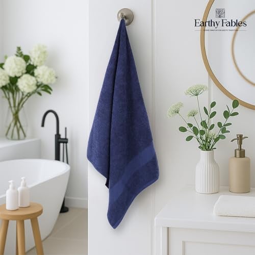 Earthy Fables Nebula Bath Towel – Pure Carded Cotton, Soft, Absorbent, Quick Dry & Skin-Friendly Towel, 140 x 70 cm, 500 GSM – Navy Blue - Image 2
