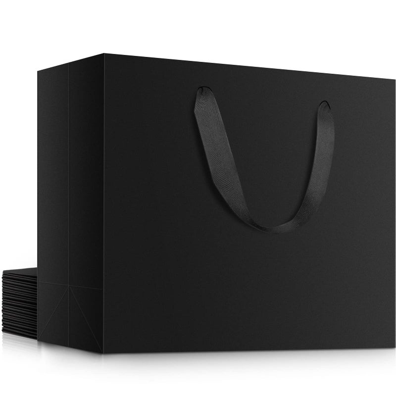 EUSOAR Black Large Gift Bags  12 Pack 16x 6x 12 Heavy Duty Kraft Paper Shopping Bags with Handles for Parties Favorites Boutiques Retail