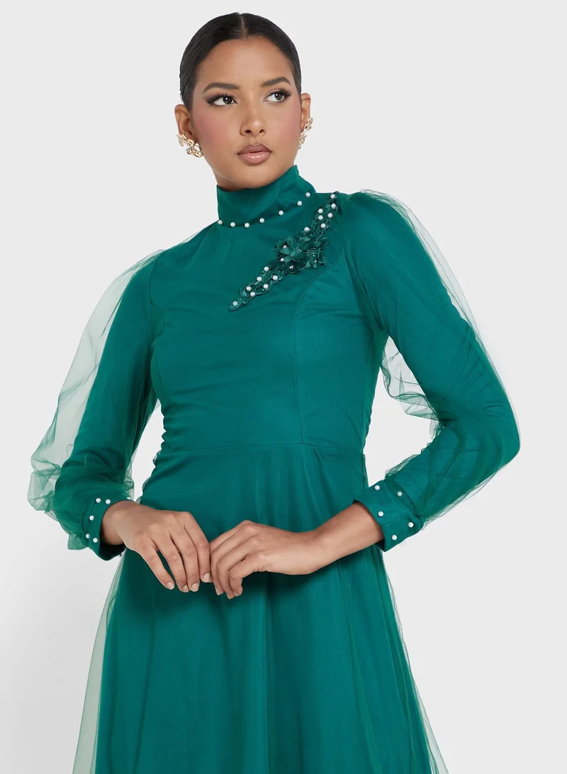 Khizana Emerald Tulle Maxi Dress