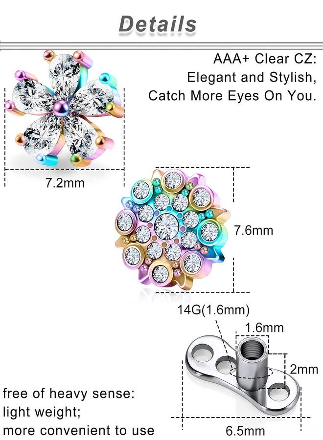 Ocptiy Dermal Piercing Jewelry Top Base Kit 14G G23 Titanium Dermal Anchor Internally Threaded Coloful Rainbow Diamond Dermal Replacement Stud Piercing Ball Jewelry Women Men - Image 4
