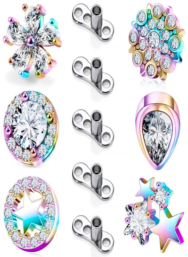 Ocptiy Dermal Piercing Jewelry Top Base Kit 14G G23 Titanium Dermal Anchor Internally Threaded Coloful Rainbow Diamond Dermal Replacement Stud Piercing Ball Jewelry Women Men - Image 1