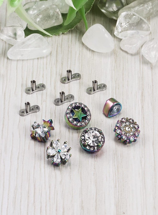 Ocptiy Dermal Piercing Jewelry Top Base Kit 14G G23 Titanium Dermal Anchor Internally Threaded Coloful Rainbow Diamond Dermal Replacement Stud Piercing Ball Jewelry Women Men - Image 2