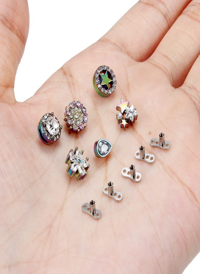 Ocptiy Dermal Piercing Jewelry Top Base Kit 14G G23 Titanium Dermal Anchor Internally Threaded Coloful Rainbow Diamond Dermal Replacement Stud Piercing Ball Jewelry Women Men - Image 3