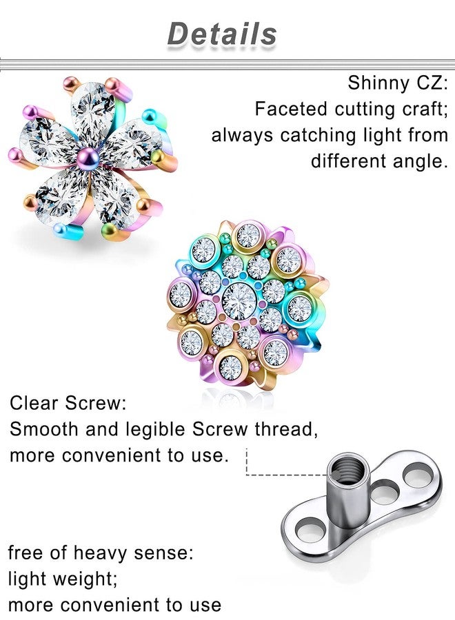 Ocptiy Dermal Piercing Jewelry Top Base Kit 14G G23 Titanium Dermal Anchor Internally Threaded Coloful Rainbow Diamond Dermal Replacement Stud Piercing Ball Jewelry Women Men - Image 5