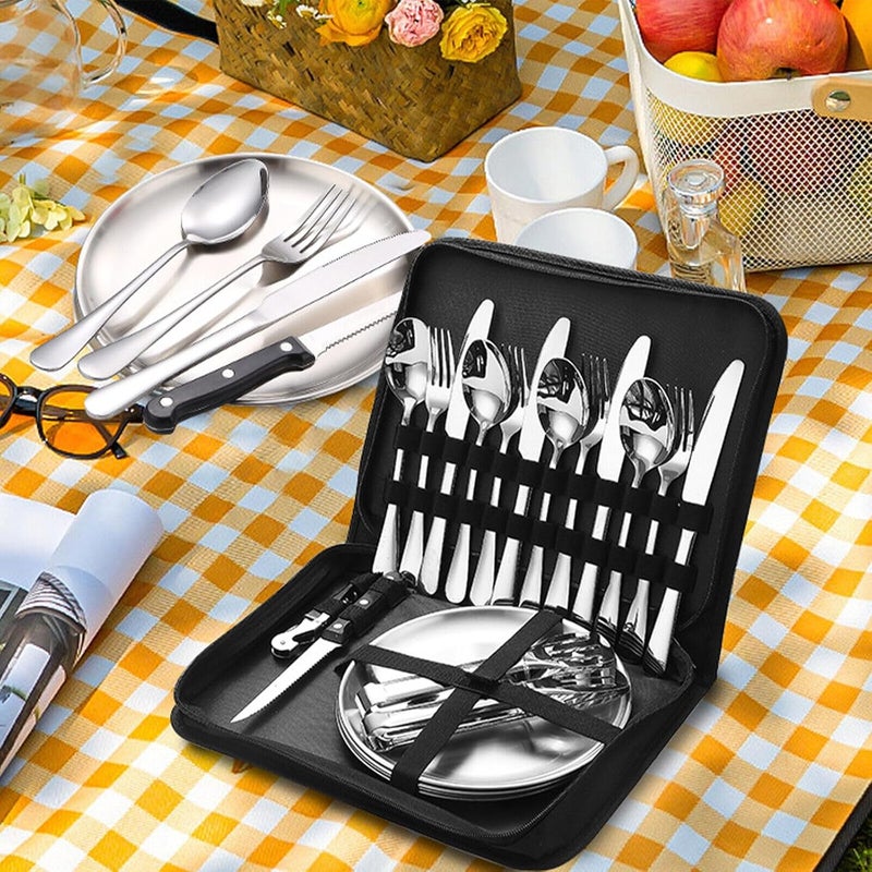 EKYLIP Camping Silverware SetOutdoor Picnic Tableware with Spoon Fork Knife20 Piece Silverware Set Service for 4 Portable Stainless Steel Flatware Travel Camping Cutlery Gold Flatware Set - Image 2