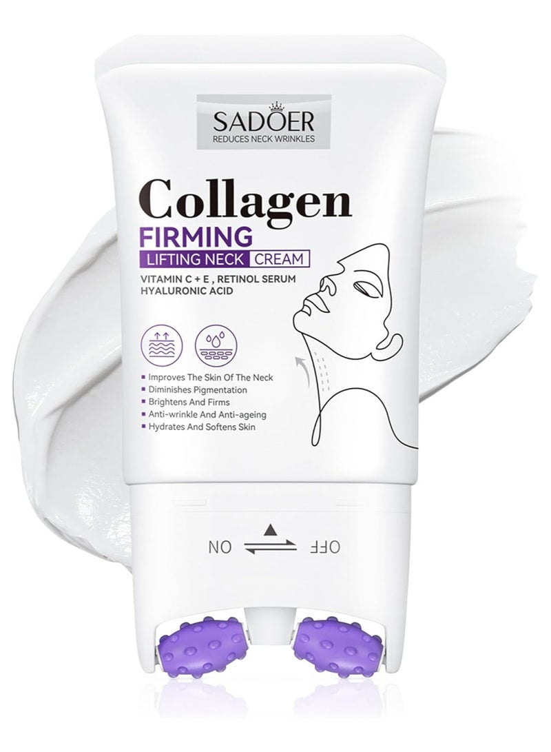 SADOER Gua Sha Neck Cream, Firming Cream for Neck & Jawline Lifting with Double Massage Rollers, Décolleté Moisturizer for Fine Lines, Elasticity and Hydration, 3.8 oz - Image 1