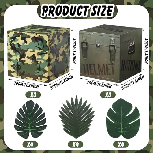 JellyArch 19 Pcs Camo Boxes Decor Army Party Decorations Including Camo Boxes Camo Netting and Palm Leaves for Hunting Military Army Military Enthusiasts Jungle Camo Party Birthday Party Supplies - Image 5