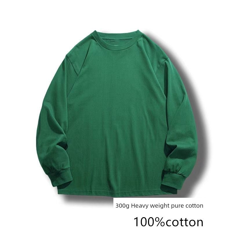 300G heavy cotton long-sleeved t-shirt loose solid color top white T-shirt undershirt thick men's and women's T-shirt - Image 3