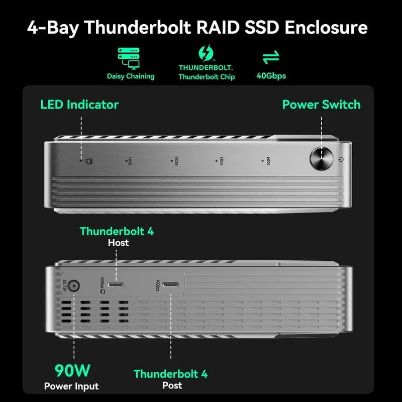 ACASIS 40Gbps 4 Bay RAID Thunderbolt 4/3 M.2 NVMe SSD Enclosure with Certified Chipset, Built-in Cooling Fan for MacBook/Mac mini, Up to 4*8TB - Image 3