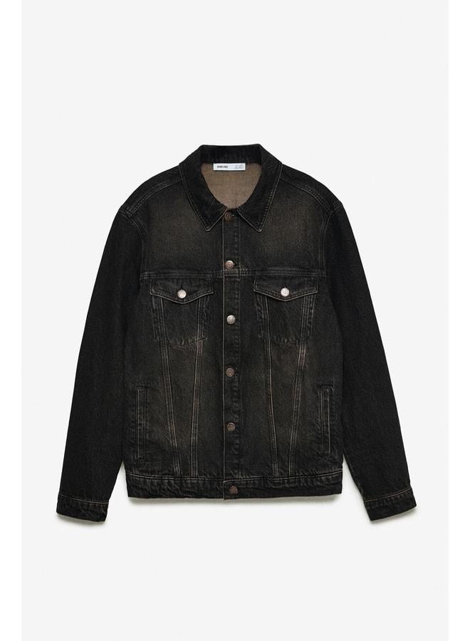 GRIMELANGE Jerıcho Men's Rinse Denim Comfortable Wide Fit %100 Cotton High Quality Thick-Textured Black Jacket. - Image 1