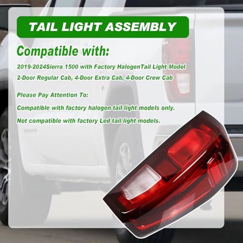 Lochnchn Tail Light Assembly Compatible With 2019-2024 GMC Sierra 1500 2500HD 3500HD,Right Passenger Side Taillight Rear Lamp Brake Light Replace# 84565920 GM2801309 Halogen Type - Image 2
