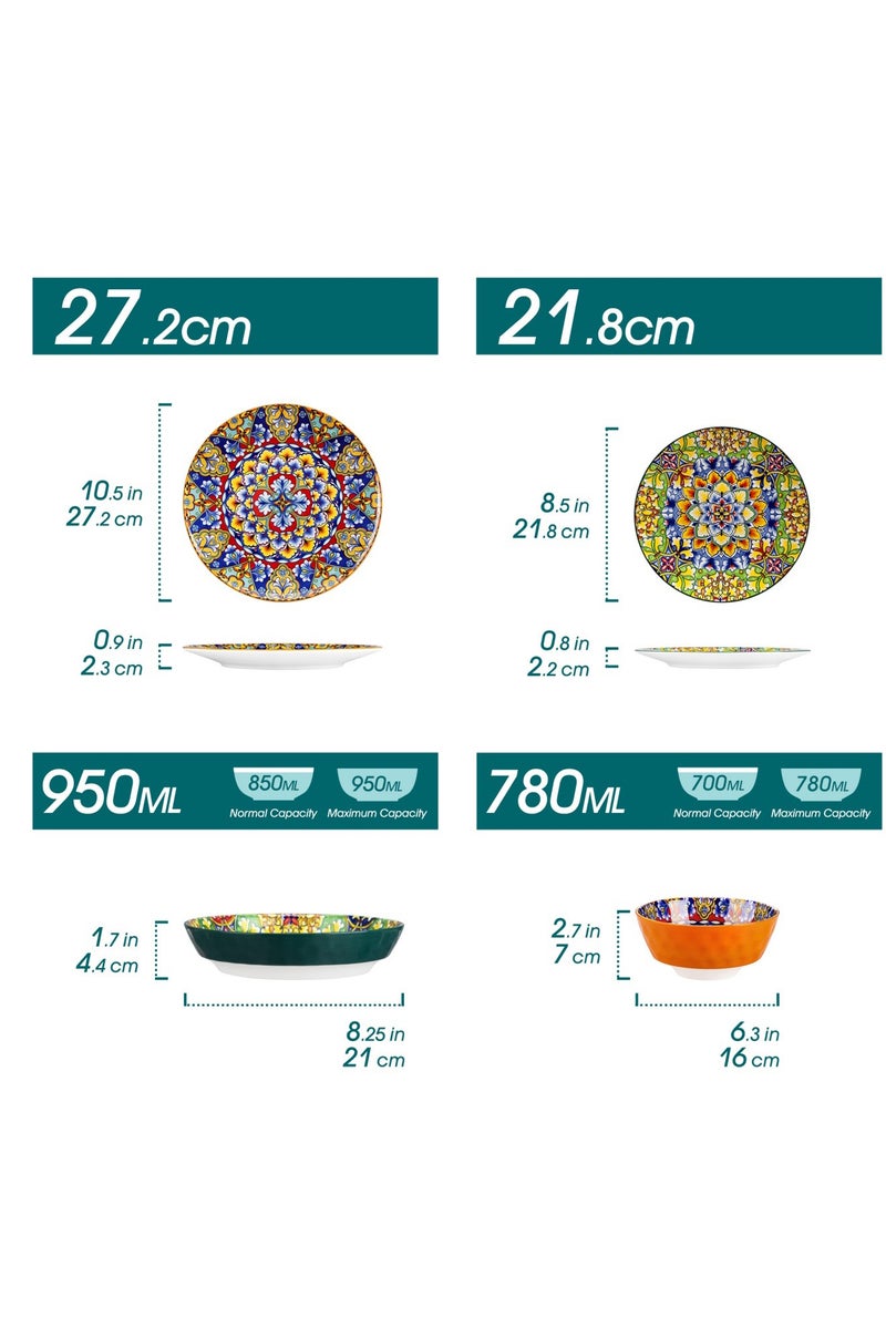 مجموعة أدوات طعام فخارية من 16 قطعة ل4 أشخاص، تشمل 4 قطع أطباق عشاء، 4 قطع أطباق حلوى، 4 قطع أطباق حساء و4 قطع أوعية، طراز بوهيمي - Image 2