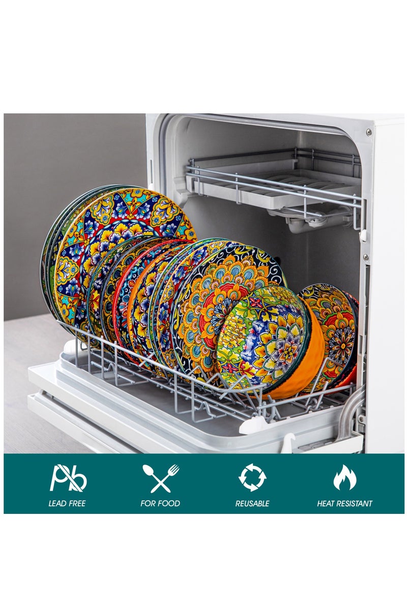 مجموعة أدوات طعام فخارية من 16 قطعة ل4 أشخاص، تشمل 4 قطع أطباق عشاء، 4 قطع أطباق حلوى، 4 قطع أطباق حساء و4 قطع أوعية، طراز بوهيمي - Image 3