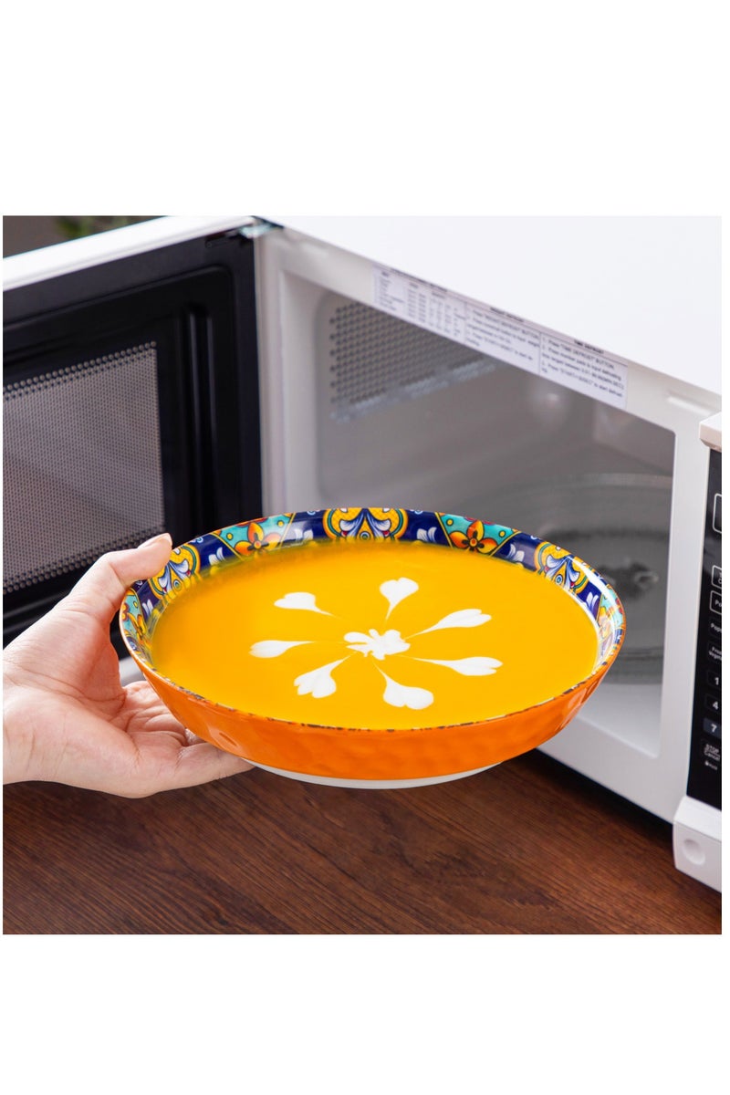 مجموعة أدوات طعام فخارية من 16 قطعة ل4 أشخاص، تشمل 4 قطع أطباق عشاء، 4 قطع أطباق حلوى، 4 قطع أطباق حساء و4 قطع أوعية، طراز بوهيمي - Image 4