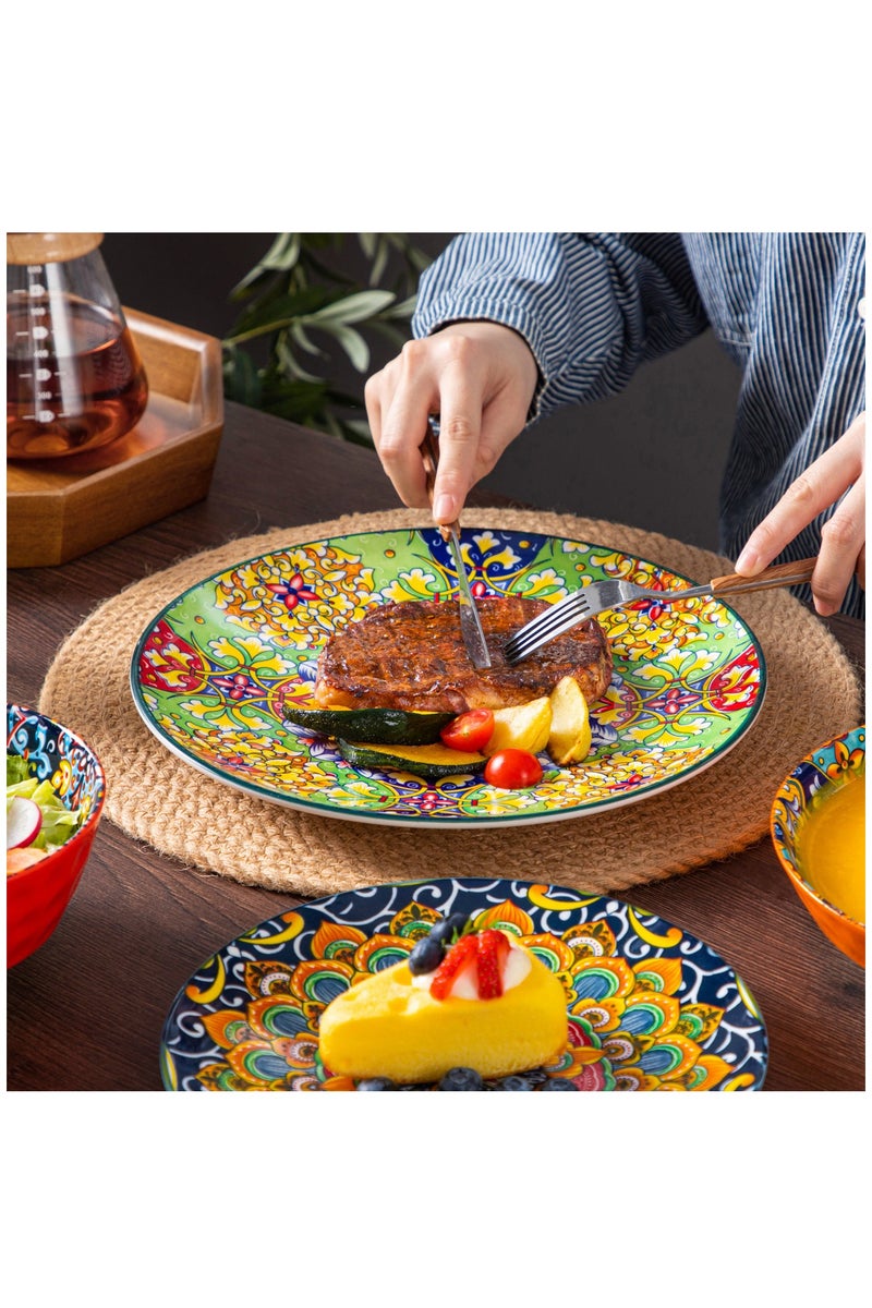 مجموعة أدوات طعام فخارية من 16 قطعة ل4 أشخاص، تشمل 4 قطع أطباق عشاء، 4 قطع أطباق حلوى، 4 قطع أطباق حساء و4 قطع أوعية، طراز بوهيمي - Image 5