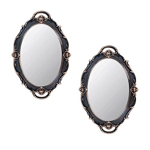 Eaoundm 14.5 x 10 inchs Oval Antique Decorative Wall Mirror Vintage Hanging Mirror (Brown 2 Pcs) - Image 1