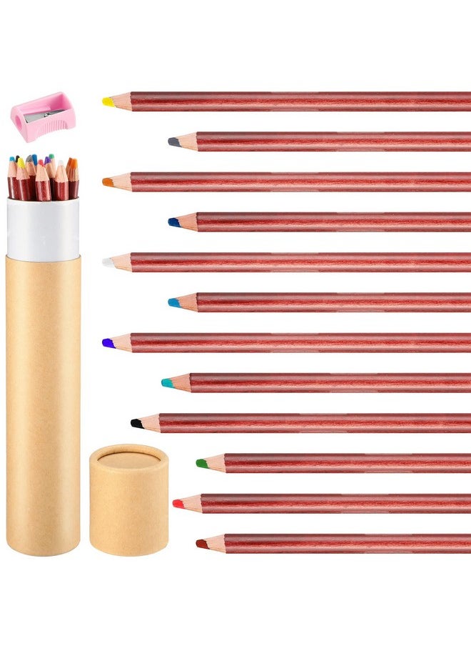 Eersida Eersida Assorted Colors Wooden Chalk Pencils with Sharpener and Kraft Paper Container, 12 Pcs  - Image 1