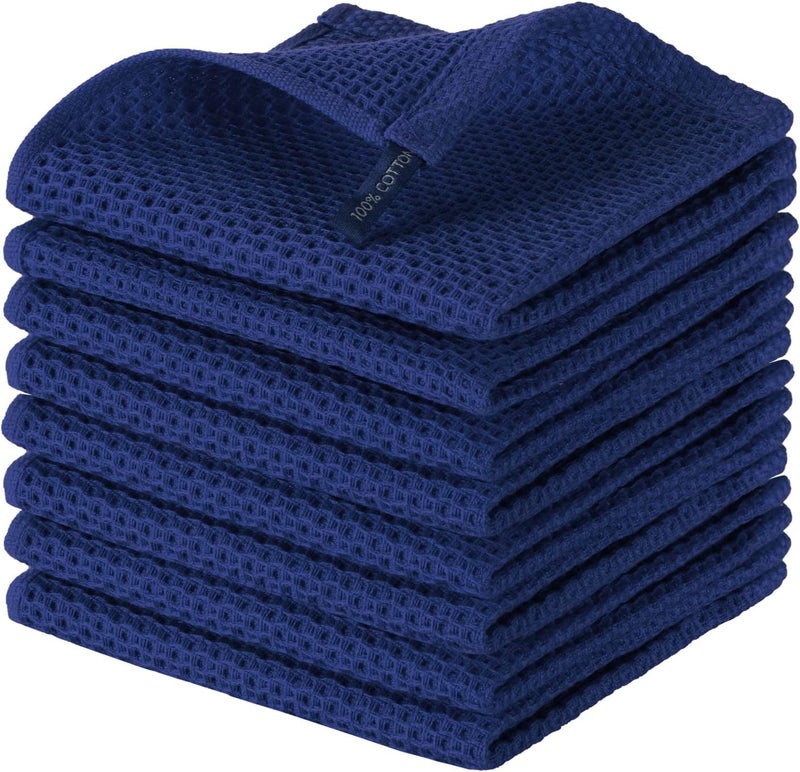 joybest Cotton Kitchen Dish Cloths, 8-Pack Waffle Weave Ultra Soft Absorbent Dish Towels Washcloths Quick Drying Dish Rags, 12x12 Inches, Navy Blue - Image 1
