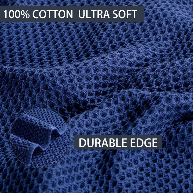 joybest Cotton Kitchen Dish Cloths, 8-Pack Waffle Weave Ultra Soft Absorbent Dish Towels Washcloths Quick Drying Dish Rags, 12x12 Inches, Navy Blue - Image 2