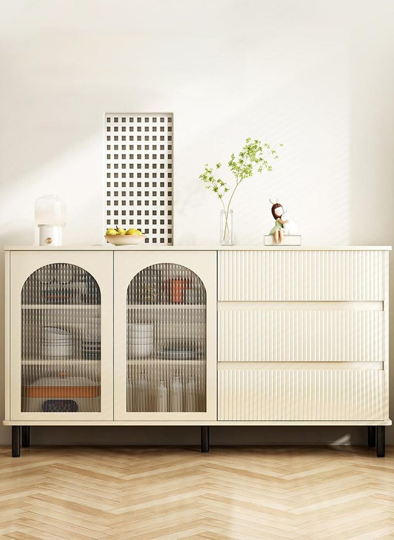 شاربدو كريمي أبيض حديثة بسيطة لوحة جانبية خزانة التخزين ، باب شفاف ، مع 3 درجات تخزين 140 * 40 * 90 سم - Image 1