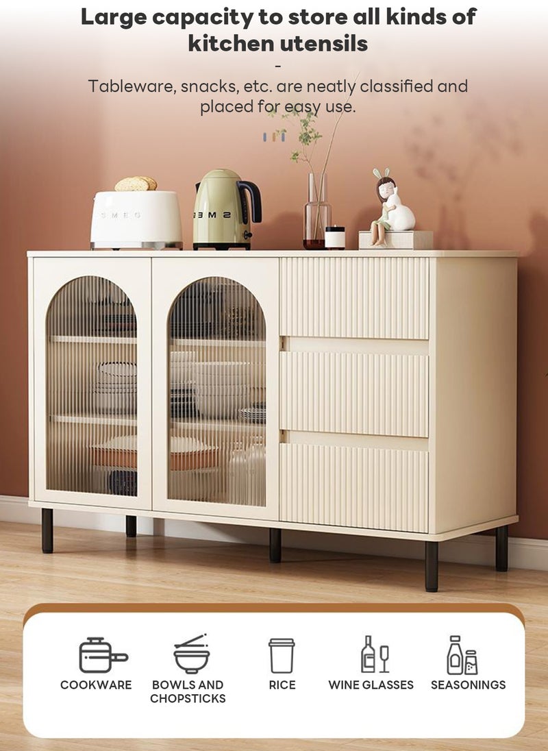 شاربدو كريمي أبيض حديثة بسيطة لوحة جانبية خزانة التخزين ، باب شفاف ، مع 3 درجات تخزين 140 * 40 * 90 سم - Image 2