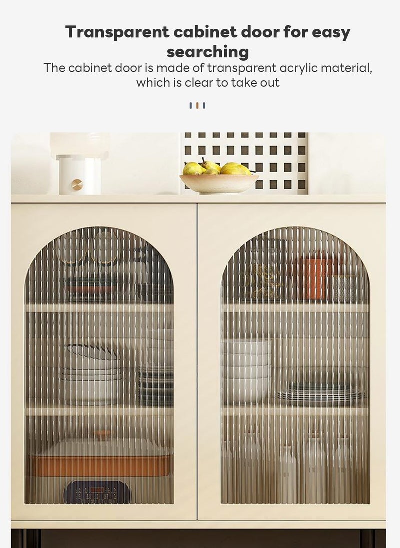 شاربدو كريمي أبيض حديثة بسيطة لوحة جانبية خزانة التخزين ، باب شفاف ، مع 3 درجات تخزين 140 * 40 * 90 سم - Image 5