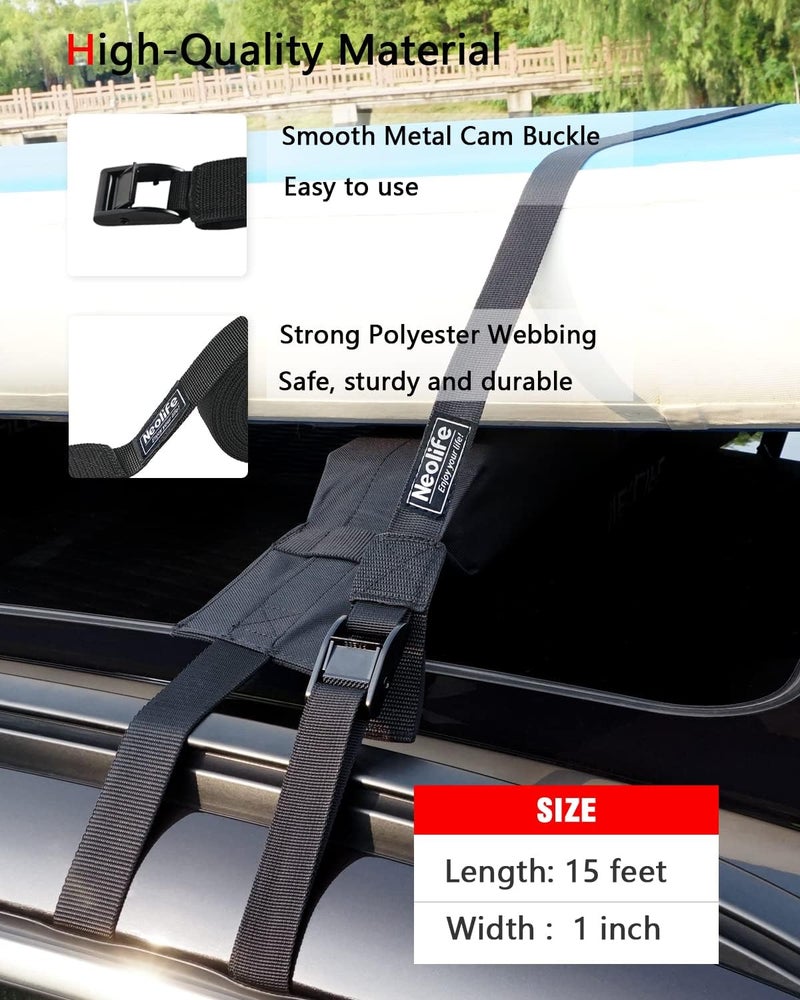 WONITAGO Rack Strap Tie Down Straps for Surfboard SUP Paddleboard Kayak Snowboard and Canoes, 15 Feet (Pair), Black/Yellow/Gray - Image 2