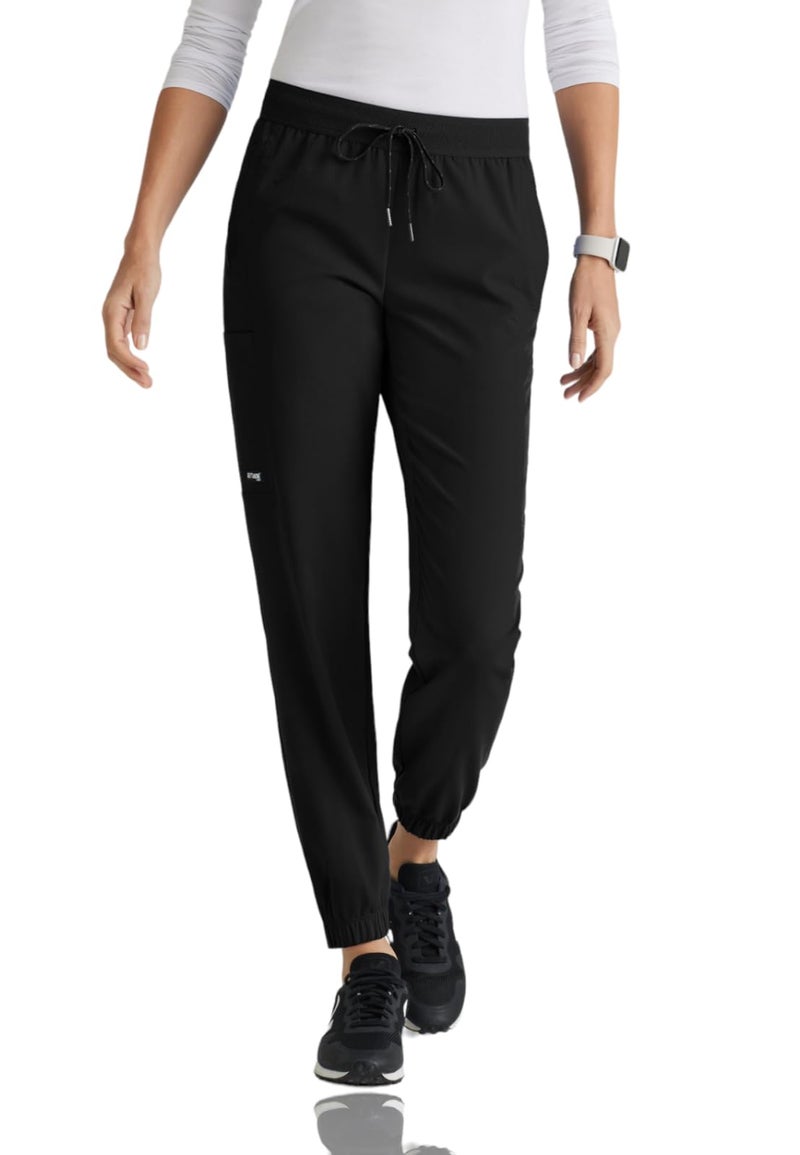 BARCO Greyâ€™s Anatomy Spandex Stretch Direct Dash Scrub Jogger for Women â€“ Black, 5-Pocket Mid-Rise Scrub Pants w/Spandex Stretch, Wrinkle Release & Soil Release Fabric â€“ Large, Regular Fit - Image 1