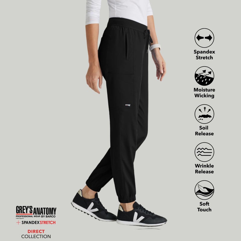 BARCO Greyâ€™s Anatomy Spandex Stretch Direct Dash Scrub Jogger for Women â€“ Black, 5-Pocket Mid-Rise Scrub Pants w/Spandex Stretch, Wrinkle Release & Soil Release Fabric â€“ Large, Regular Fit - Image 4