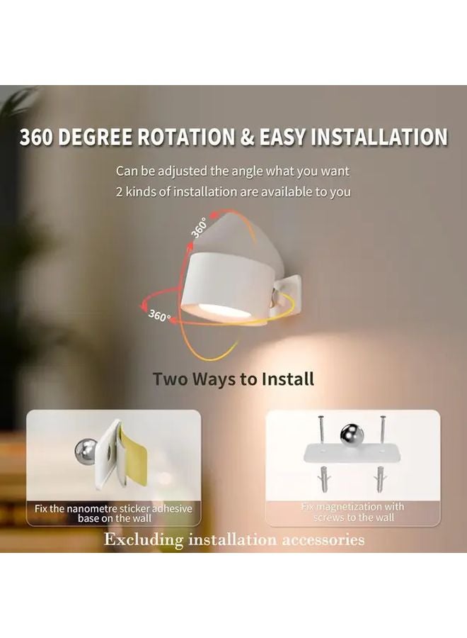 مصباح حائط LED أبيض حديث، قابل لإعادة الشحن عبر USB، بثلاث درجات حرارة لونية، كرة مغناطيسية قابلة للدوران 360 درجة، سطوع قابل للتعديل، تحكم باللمس - Image 4
