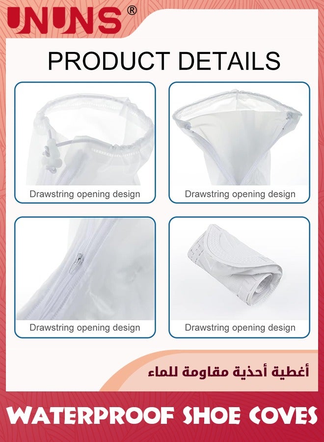 UNUNS Rain Shoe Covers,2 Pairs PVC Non-Slip Shoe Covers With Zipper Drawstring,Men Women Reusable Waterproof Shoe Protectors,Transparent Rain Snow Boot Shoes Cover For Cycling Outdoor Camping,L - Image 3